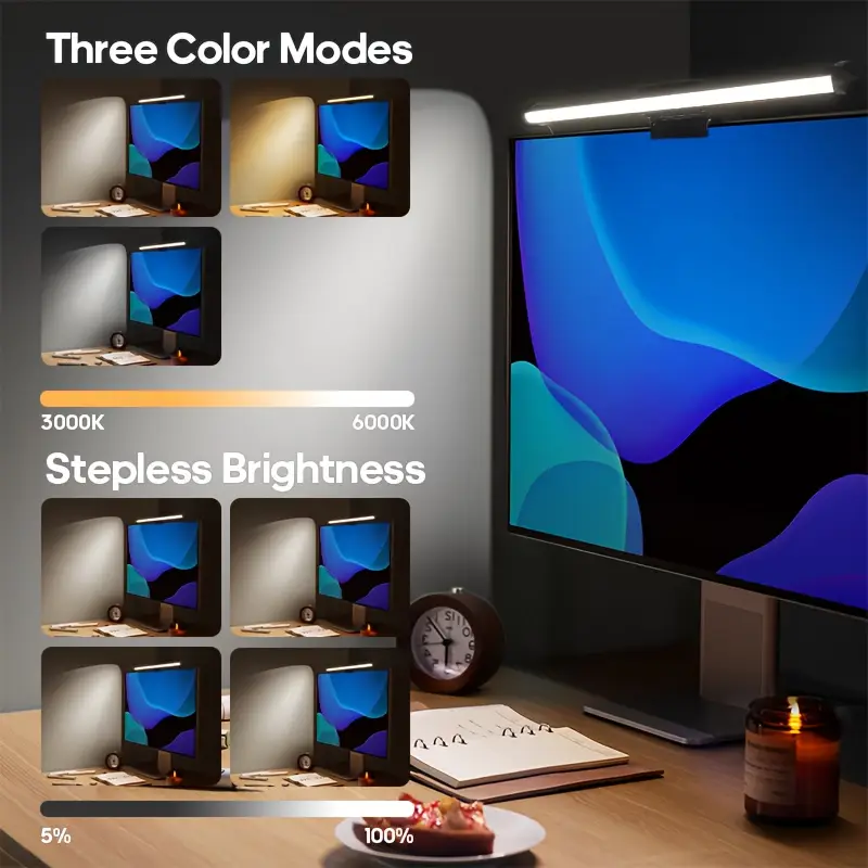 Desk Setup On Bed - Stepless Dimming Hanging LED Monitor Light