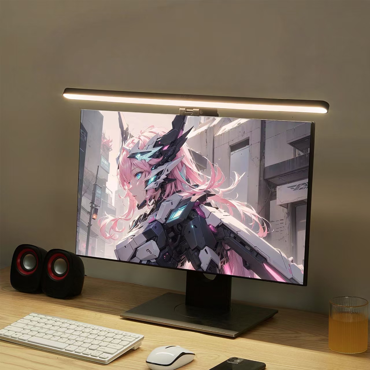 Desk Setup On Bed - LED Monitor Light Hanging Desk Lamp