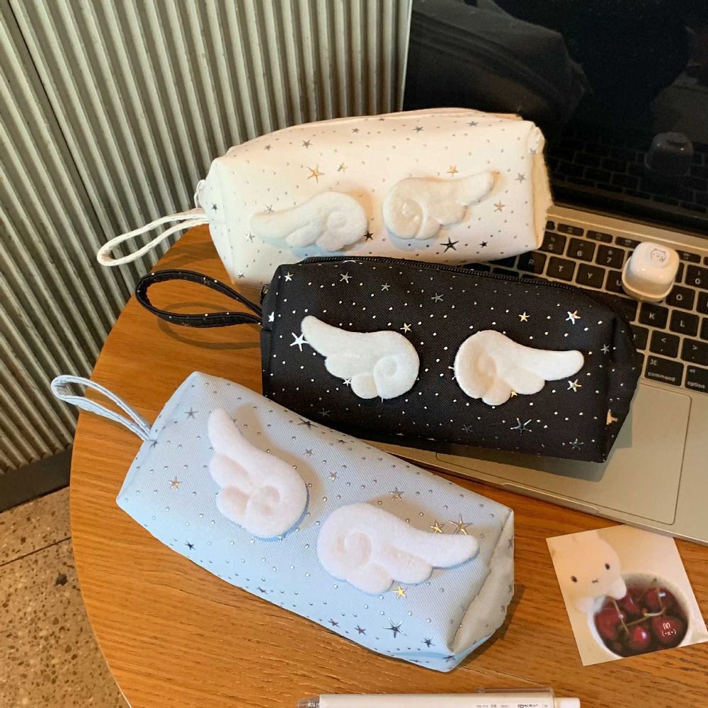 Korean Desk Setup - Print Wings Star Dots Pencil Case