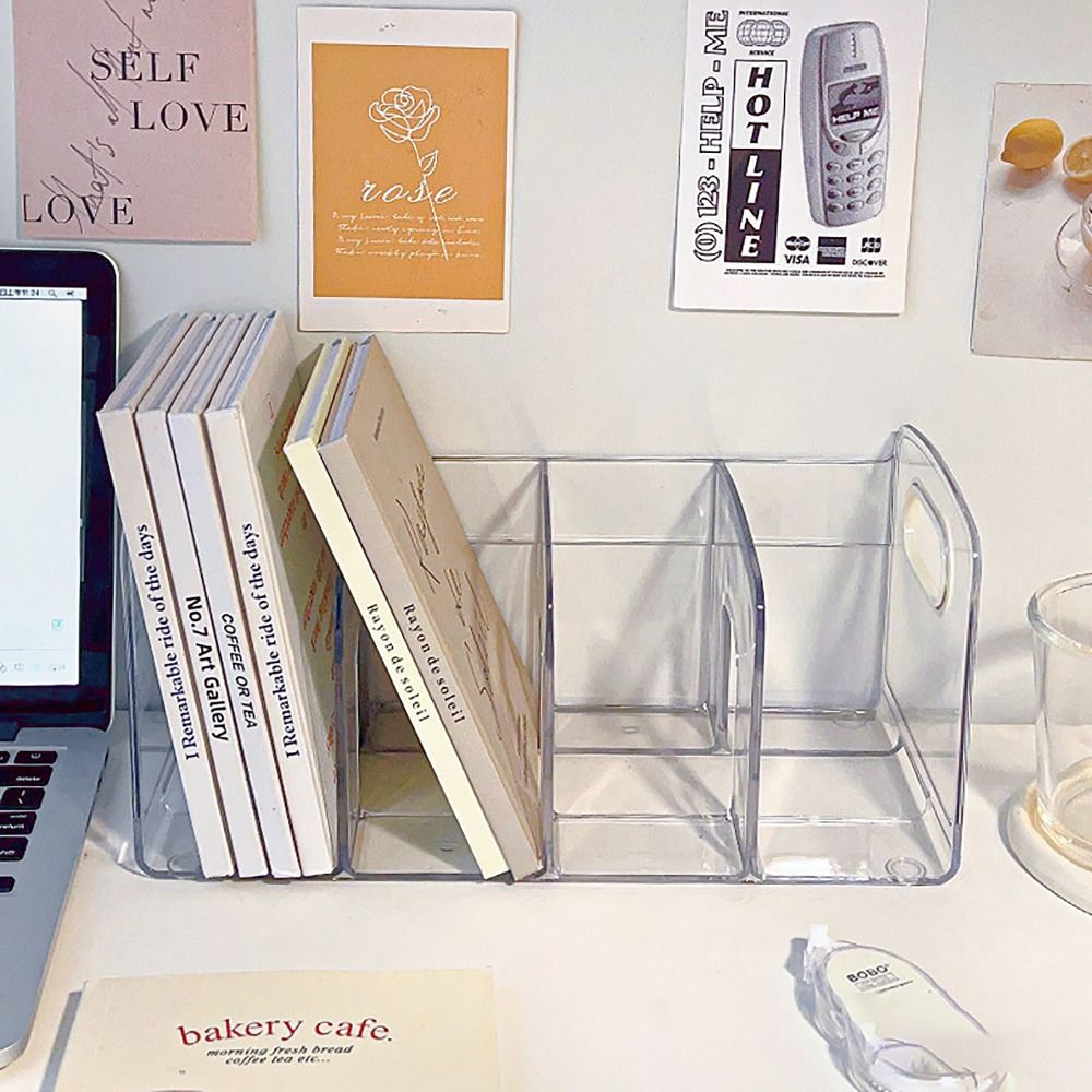 Desk Setup Organizer - Convenient Clear Acrylic Bookends with Handle