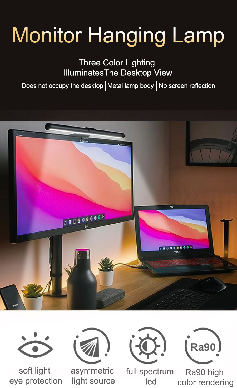 Desk Setup On Bed - LED Monitor Hanging Desk Light –