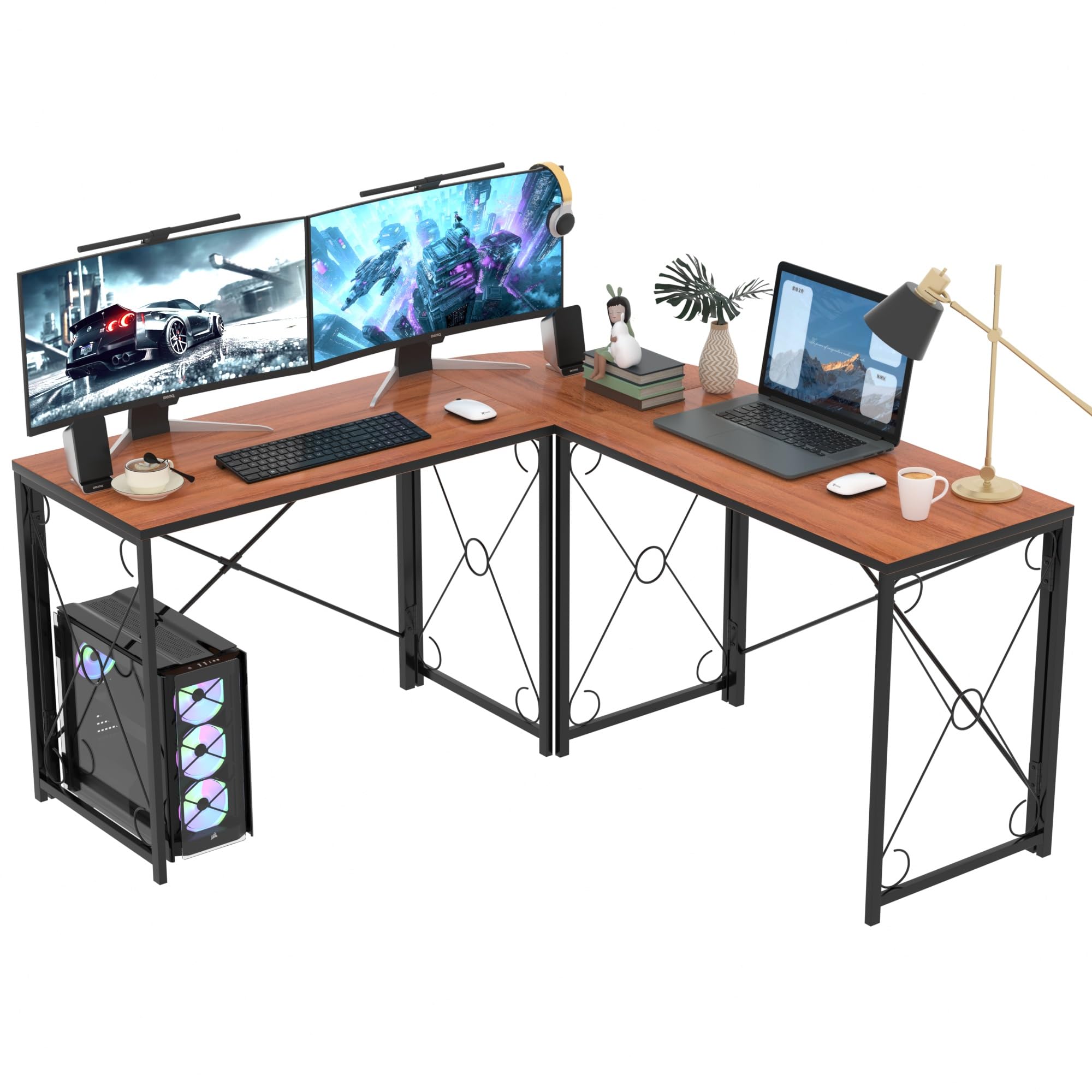 Desk Setup No Monitor - L-Shaped Computer Desk With Metal Frame