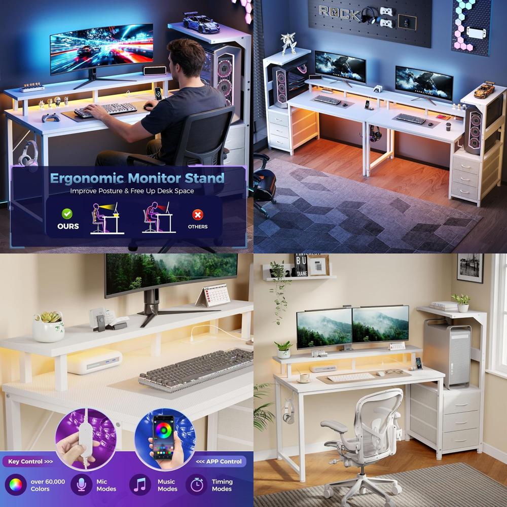 Setup Desk Monitor - White 52 L-Shaped Gaming Desk with