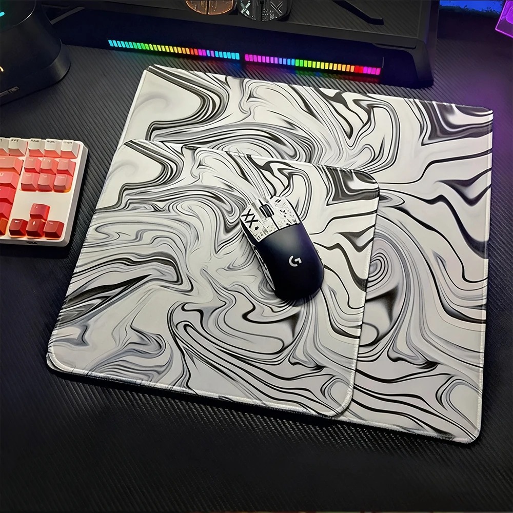 Aesthetic Marble Swirl Tablecl - огляд і ціна Desk Setup Black And White