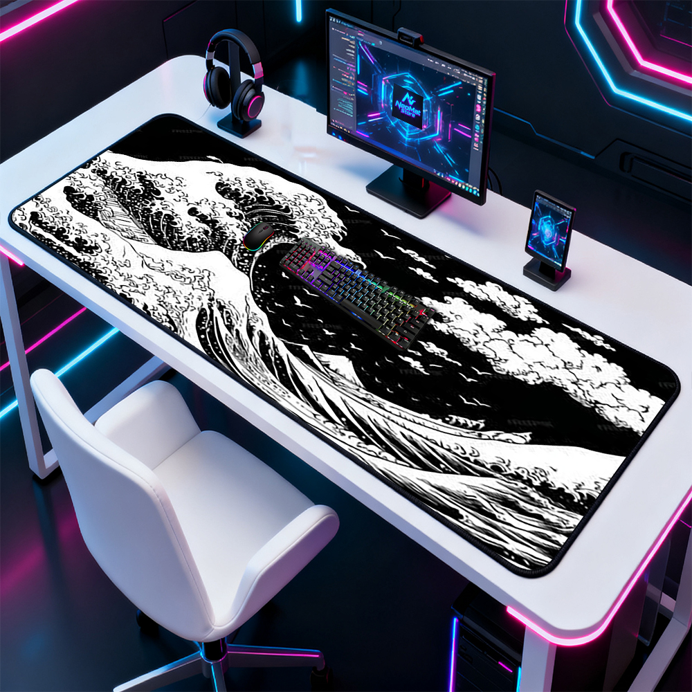Great Wave Mouse Pad Kanagawa  - огляд і ціна Desk Setup Black And White