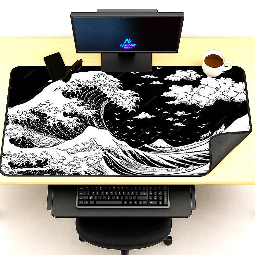 Great Wave Mouse Pad Kanagawa  - огляд і ціна Desk Setup Black And White