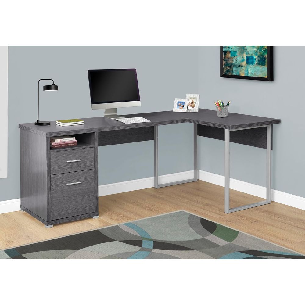 80 L-Shaped Home Office Desk w - огляд і ціна Desk Setup Grey