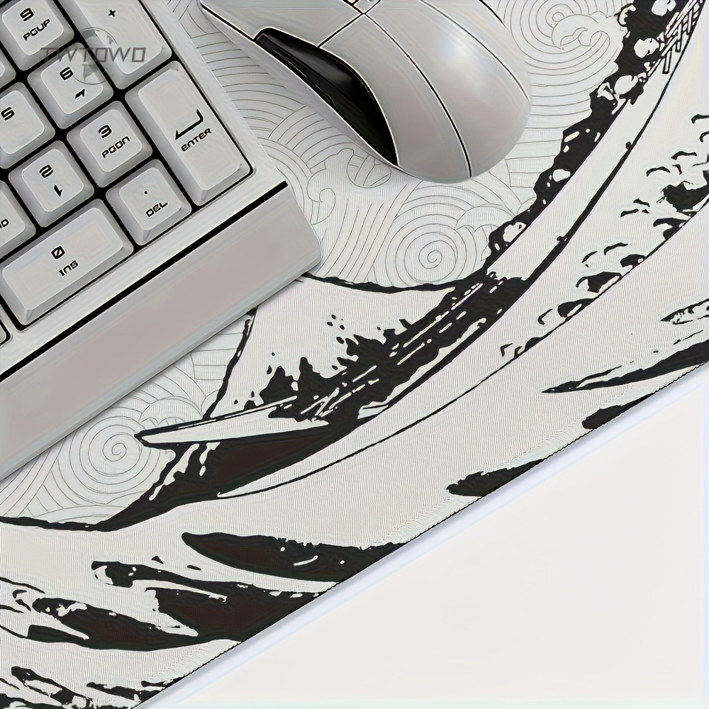 Black White Wave Art Desk Mat  - огляд і ціна Desk Setup Black And White