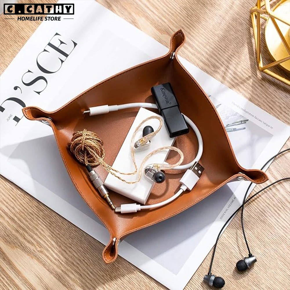 1PC 25X25CM Leather Tray Folda - огляд і ціна Desk Setup Organizer