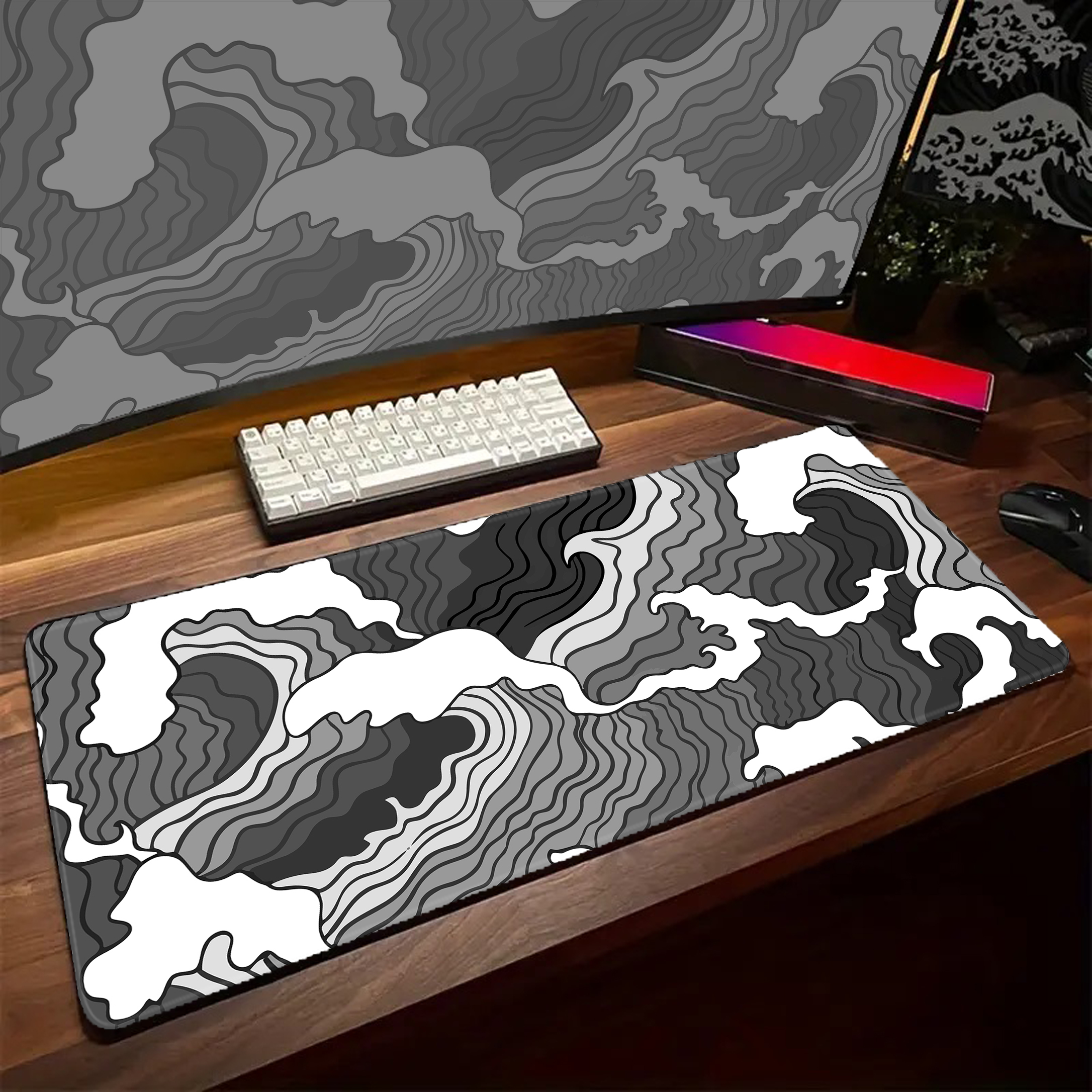 Game Mousepad Large Black and  - огляд і ціна Desk Setup Black And White