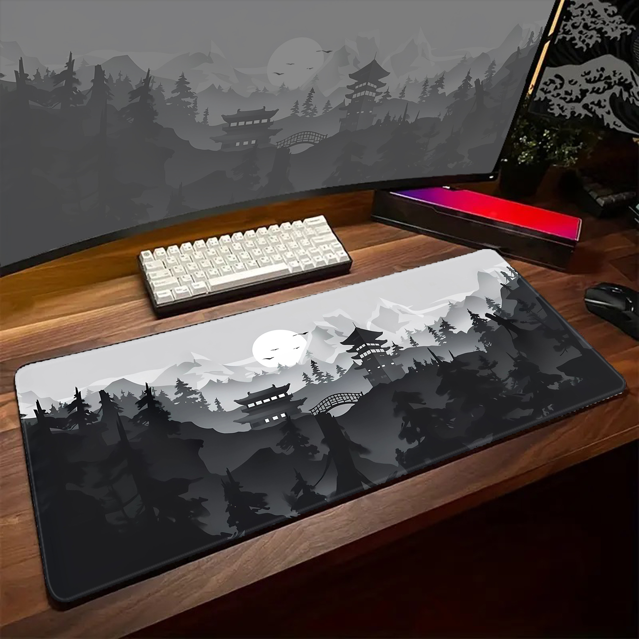 Game Mousepad Large Black and  - огляд і ціна Desk Setup Black And White