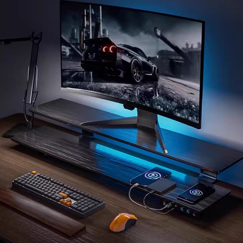 Solid Wood Gaming Desk Top wit - огляд і ціна Setup Desk Monitor