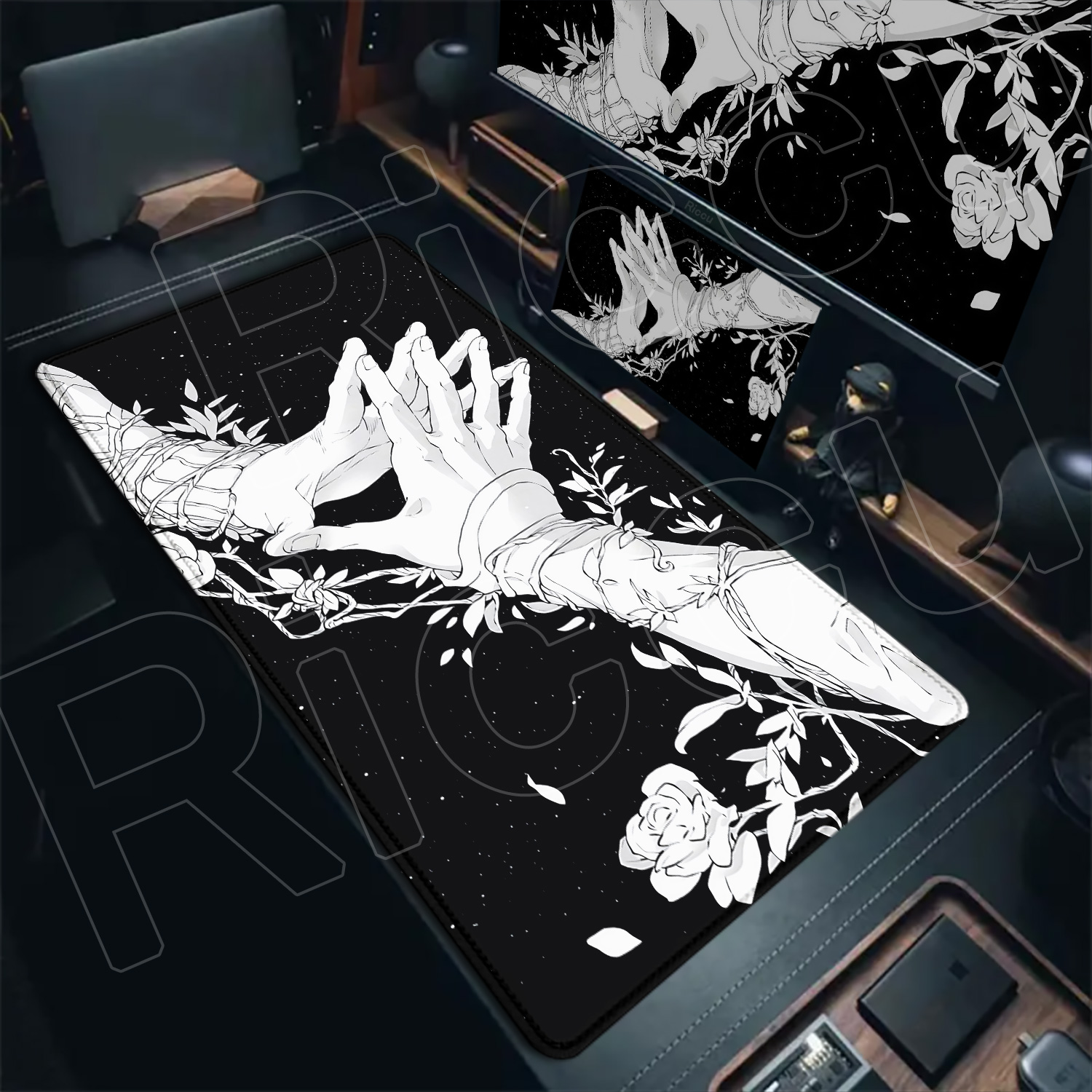 HD Large Black White XXL Gothi - огляд і ціна Desk Setup Black And White