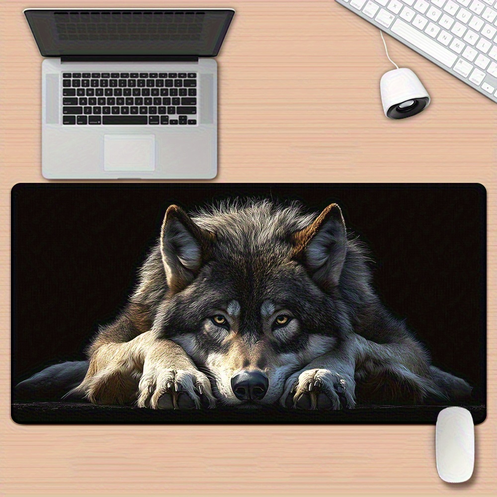 Wild Grey Wolf on Black Backgr - огляд і ціна Desk Setup Grey