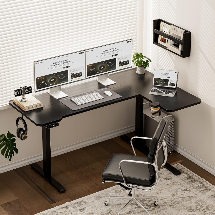 59 Inch L Shaped Adjustable He - огляд і ціна Desk Setup L Shaped
