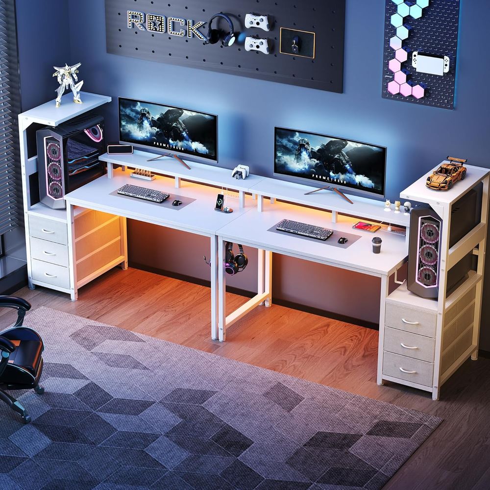 White 52 L-Shaped Gaming Desk  - огляд і ціна Setup Desk Monitor