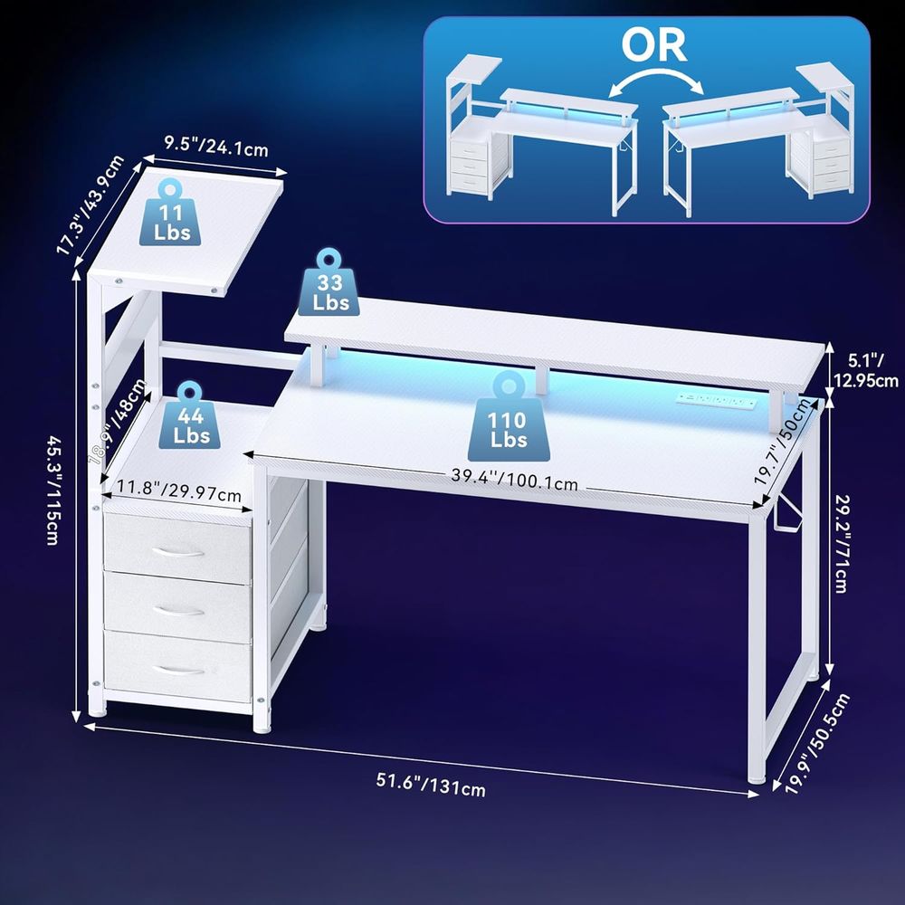 White 52 L-Shaped Gaming Desk  - огляд і ціна Setup Desk Monitor